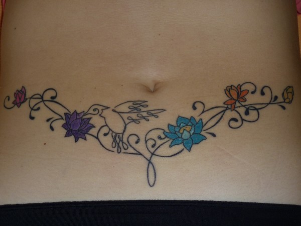 Real community tattoo placement: Michaela - Humming bird and lotus: inked placement tattoo photo