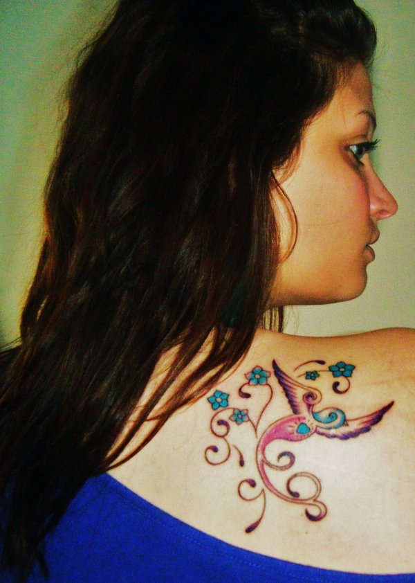 Real community tattoo placement: Stefania - Sparrow and flowers: inked placement real user tattoo photo