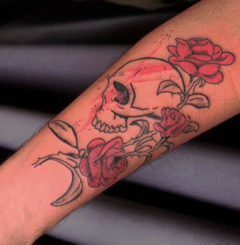 Adam Ink - Skull & roses: real inked placement tattoo photo thumbnail