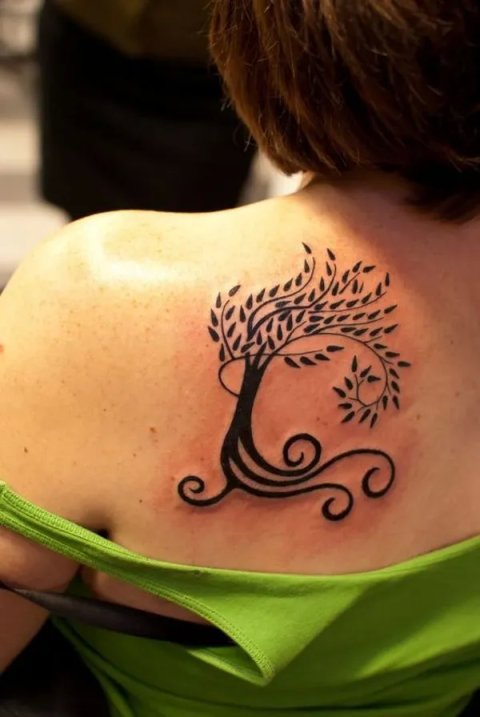 Alanna - Spiraling-tree: real inked placement tattoo photo thumbnail