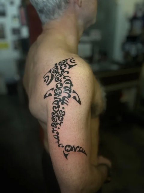 Alberto - Maorigram shark: real inked placement tattoo photo thumbnail