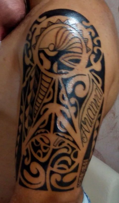 Alessio - Polynesian style: real inked placement tattoo photo thumbnail