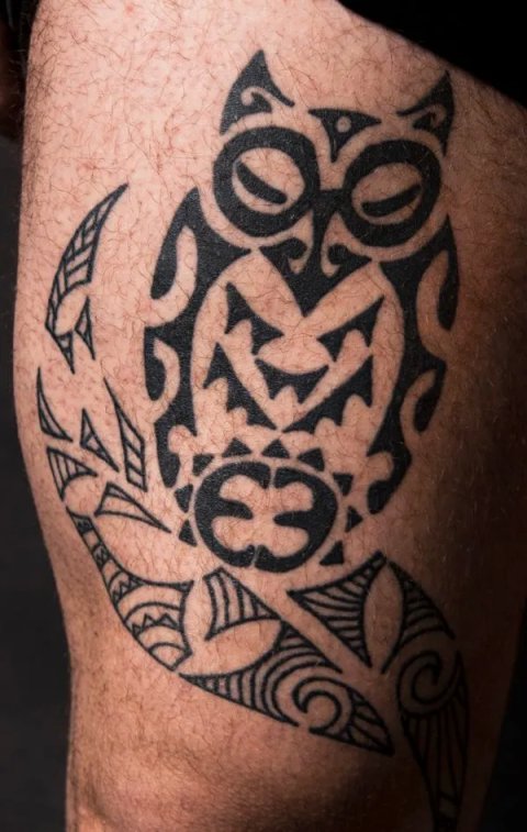 Alexey - Tiki owl: real inked placement tattoo photo thumbnail