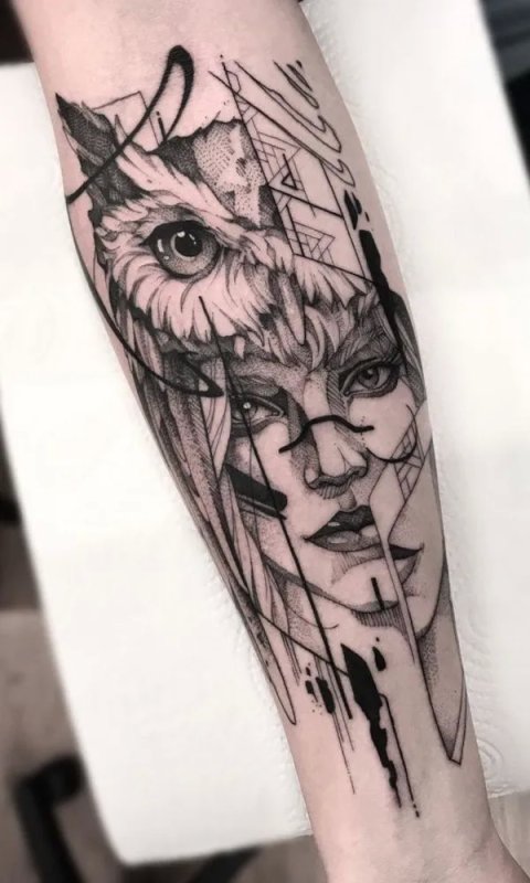 Amit - Owl woman: real inked placement tattoo photo thumbnail