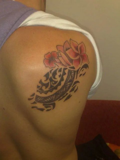 Andrew - Flowers turtle: real inked placement tattoo photo thumbnail
