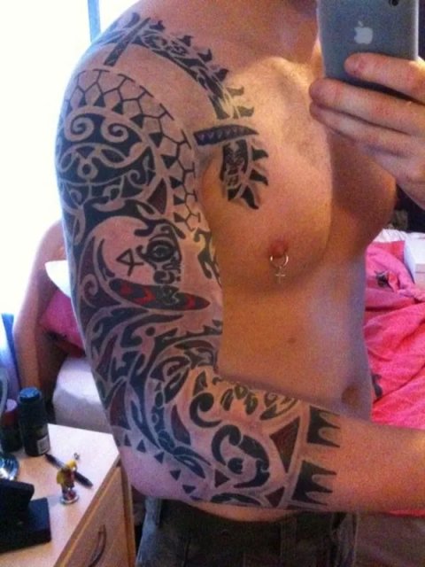 Anthony - Polynesian sleeve: real inked placement tattoo photo thumbnail