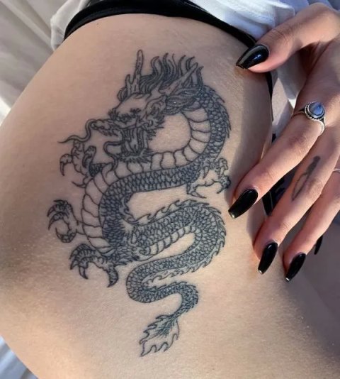 Asunción - Chinese dragon: real inked placement tattoo photo thumbnail