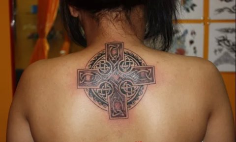 Borneo Art - Celtic cross: real inked placement tattoo photo thumbnail