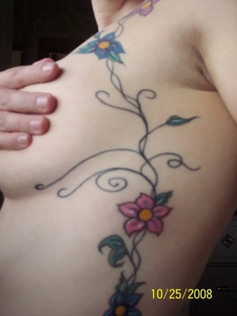 Cecilia - Vine of flowers: real inked placement tattoo photo thumbnail