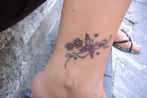 Cristina - Butterfly flowers: real inked placement tattoo photo thumbnail