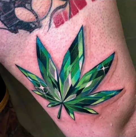 Dexter - Weed crystal jewel: real inked placement tattoo photo thumbnail