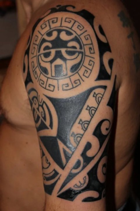 Domenico - Marquesan sleeve: real inked placement tattoo photo thumbnail