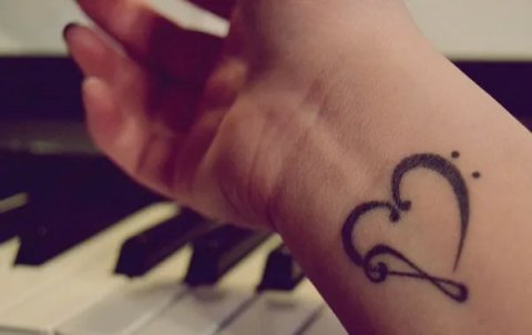 Elle - Musical heart: real inked placement tattoo photo thumbnail