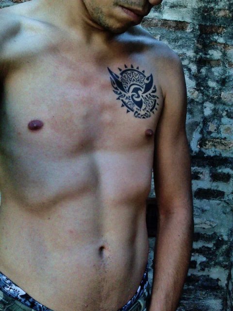 Emilio - Sun and eagle: real inked placement tattoo photo thumbnail