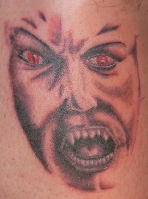 Evil Zone - Demon's face: real inked placement tattoo photo thumbnail