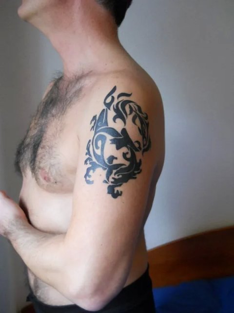 Gabriel - Whale and dolphin: real inked placement tattoo photo thumbnail