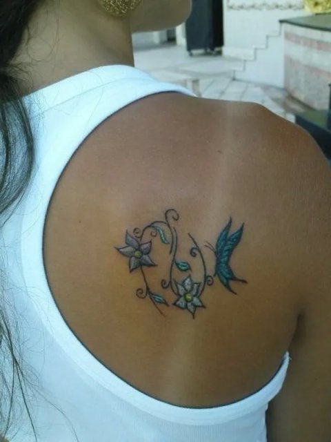 Hande - Butterfly and flowers: real inked placement tattoo photo thumbnail