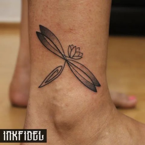 Inkfidel - dragonfly lotus: real inked placement tattoo photo thumbnail