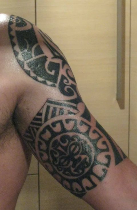 James - Polynesian arm inside: real inked placement tattoo photo thumbnail