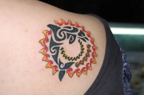 Jhaz - Sun dolphin: real inked placement tattoo photo thumbnail
