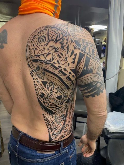 Jon - Dragon & koi: real inked placement tattoo photo thumbnail
