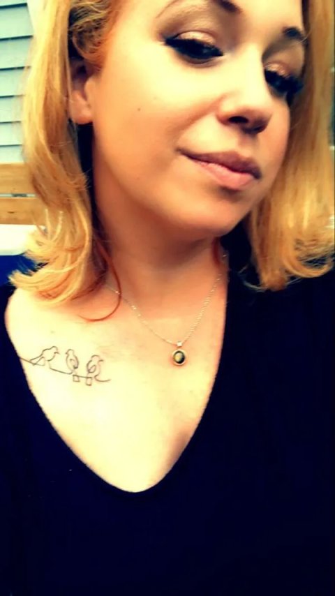 Katie - 3 little birds: real inked placement tattoo photo thumbnail