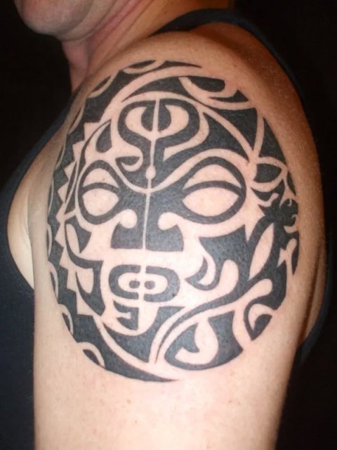 Ken - Maori sun-moon: real inked placement tattoo photo thumbnail