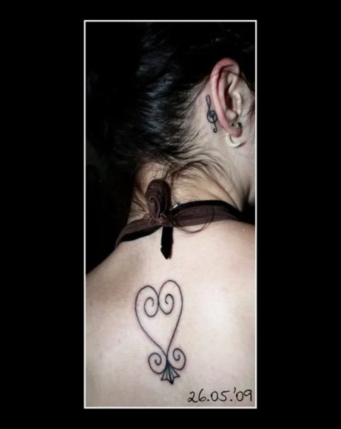 Kiki - Sankofa & treble clef: real inked placement tattoo photo thumbnail