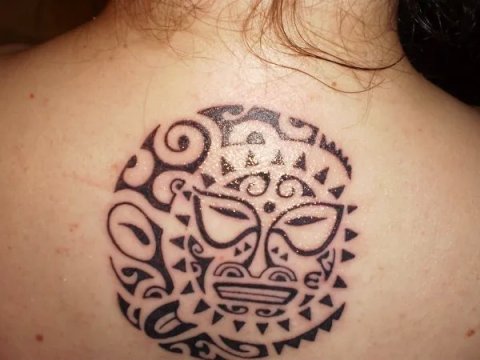 Lia - Maori sun-moon: real inked placement tattoo photo thumbnail