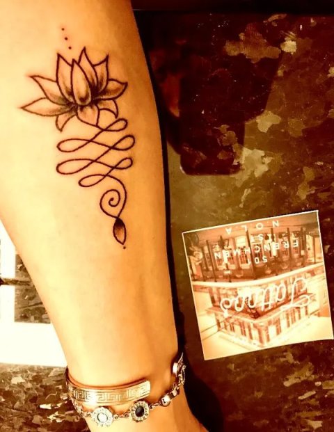 Lori - Unalome lotus: real inked placement tattoo photo thumbnail