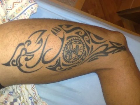 Luca - Manaia sun and lizard: real inked placement tattoo photo thumbnail