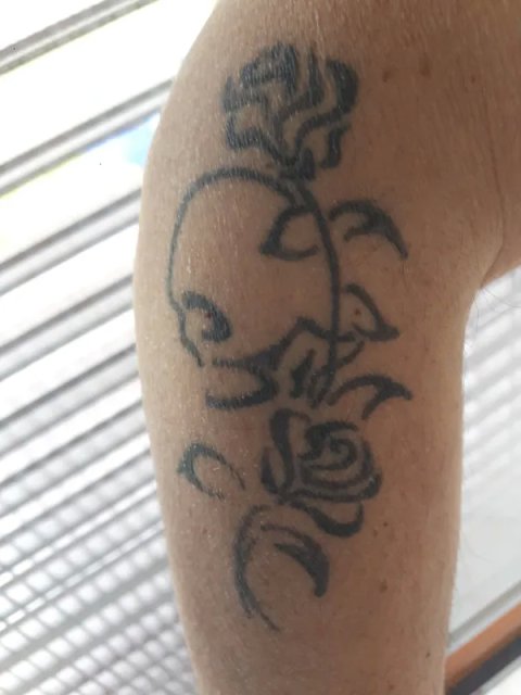 Luca - skull and roses: real inked placement tattoo photo thumbnail