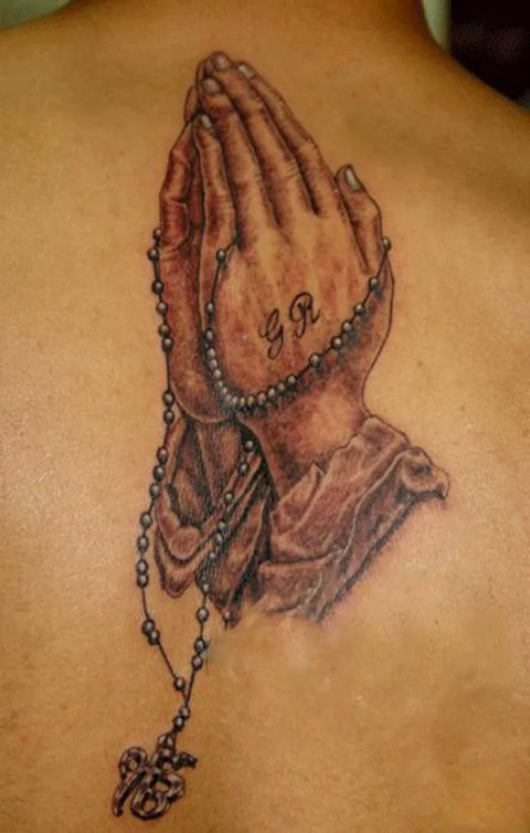 Mandeep - Praying hands GR: real inked placement tattoo photo thumbnail