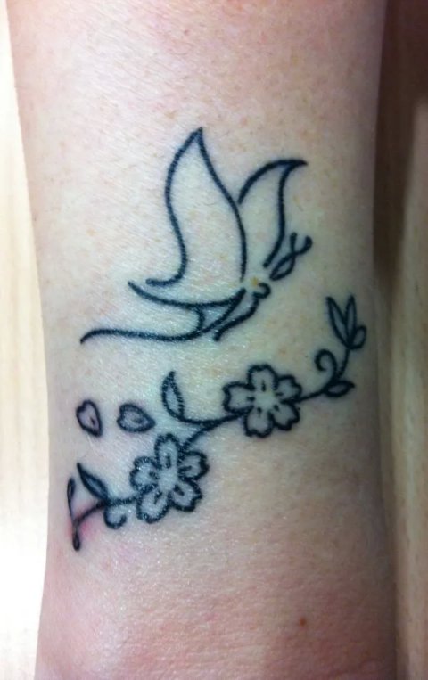 Mari - M+A butterfly: real inked placement tattoo photo thumbnail