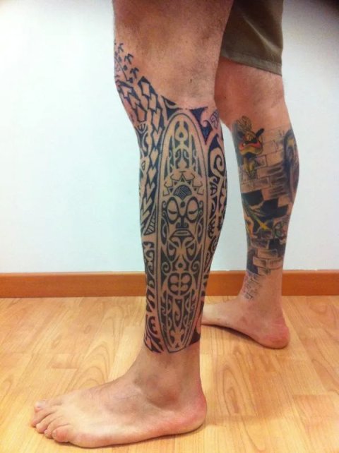 Mario - Polynesian leg: real inked placement tattoo photo thumbnail