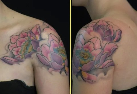 Marti - Lotus flowers: real inked placement tattoo photo thumbnail