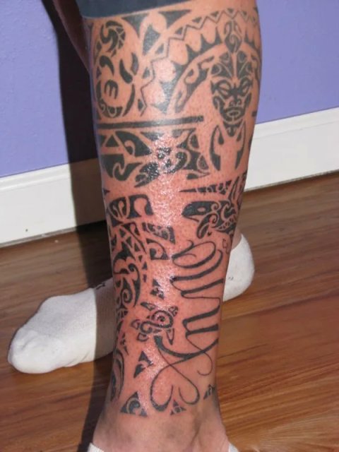 Matt - Polynesian leg piece: real inked placement tattoo photo thumbnail