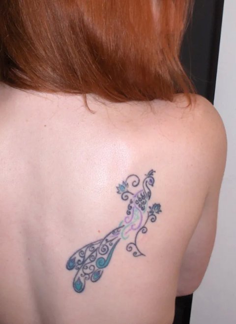 Megan - Peacock & lotus: real inked placement tattoo photo thumbnail