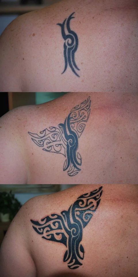 Melanie - Whale tail coverup: real inked placement tattoo photo thumbnail