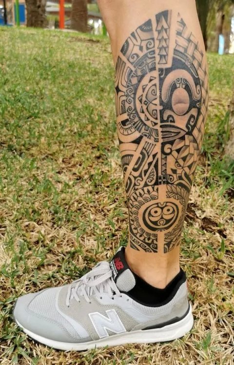 Ondrej - Polynesian leg: real inked placement tattoo photo thumbnail