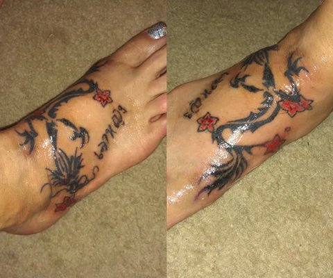 Pam - Dragon and blossoms: real inked placement tattoo photo thumbnail