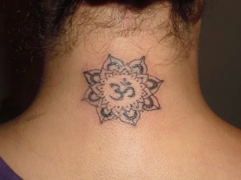 Pamela - Lotus and Aum: real inked placement tattoo photo thumbnail
