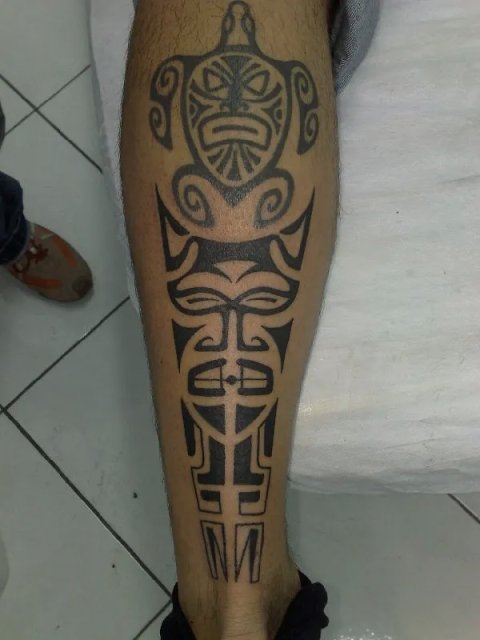 Pepe - Polynesian style: real inked placement tattoo photo thumbnail