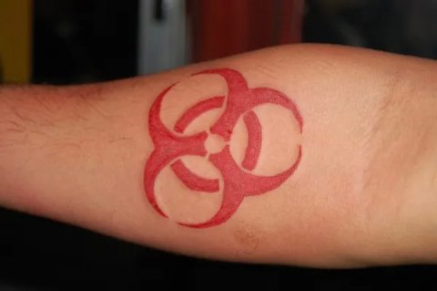 Red - Tribalt riquetra: real inked placement tattoo photo thumbnail