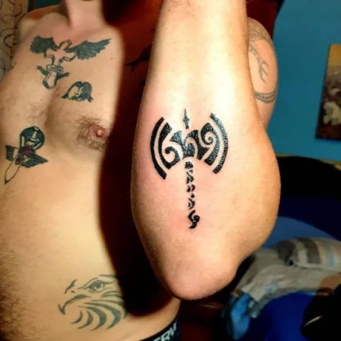 Roberto - Tribal labrys: real inked placement tattoo photo thumbnail