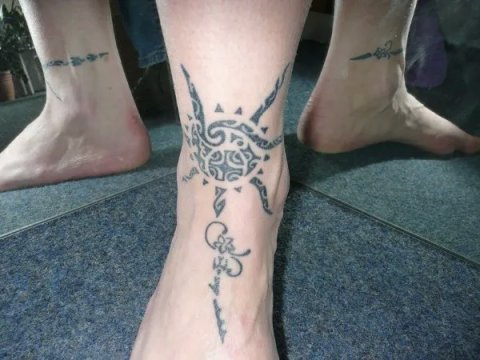 Sandra - Polynesian sun: real inked placement tattoo photo thumbnail