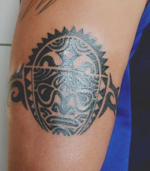 Sandro - Tribal mask: real inked placement tattoo photo thumbnail