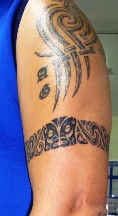 Sandro - Maori style armband: real inked placement tattoo photo thumbnail