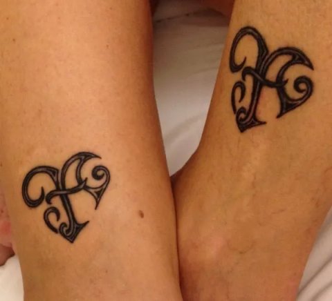 Sara - F+A heart: real inked placement tattoo photo thumbnail