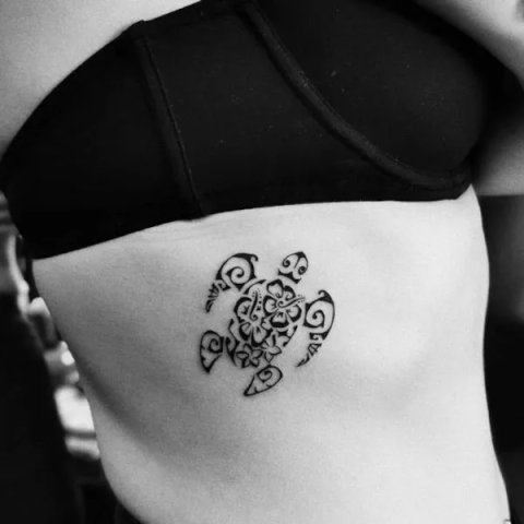 Serena - Flowers turtle: real inked placement tattoo photo thumbnail